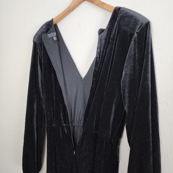 Eloquii Velvet Wide Leg Jumpsuit V-Neck Puff Sleeve Black Holiday 14 - Picture 11 of 12